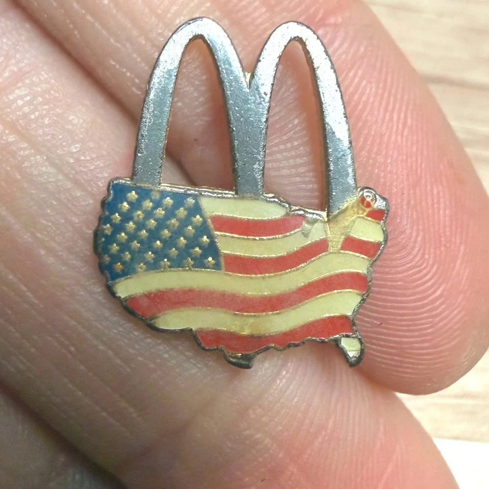 Vintage McDonalds Golden Arches USA Flag Map Lapel Pin Patriotic Advertising